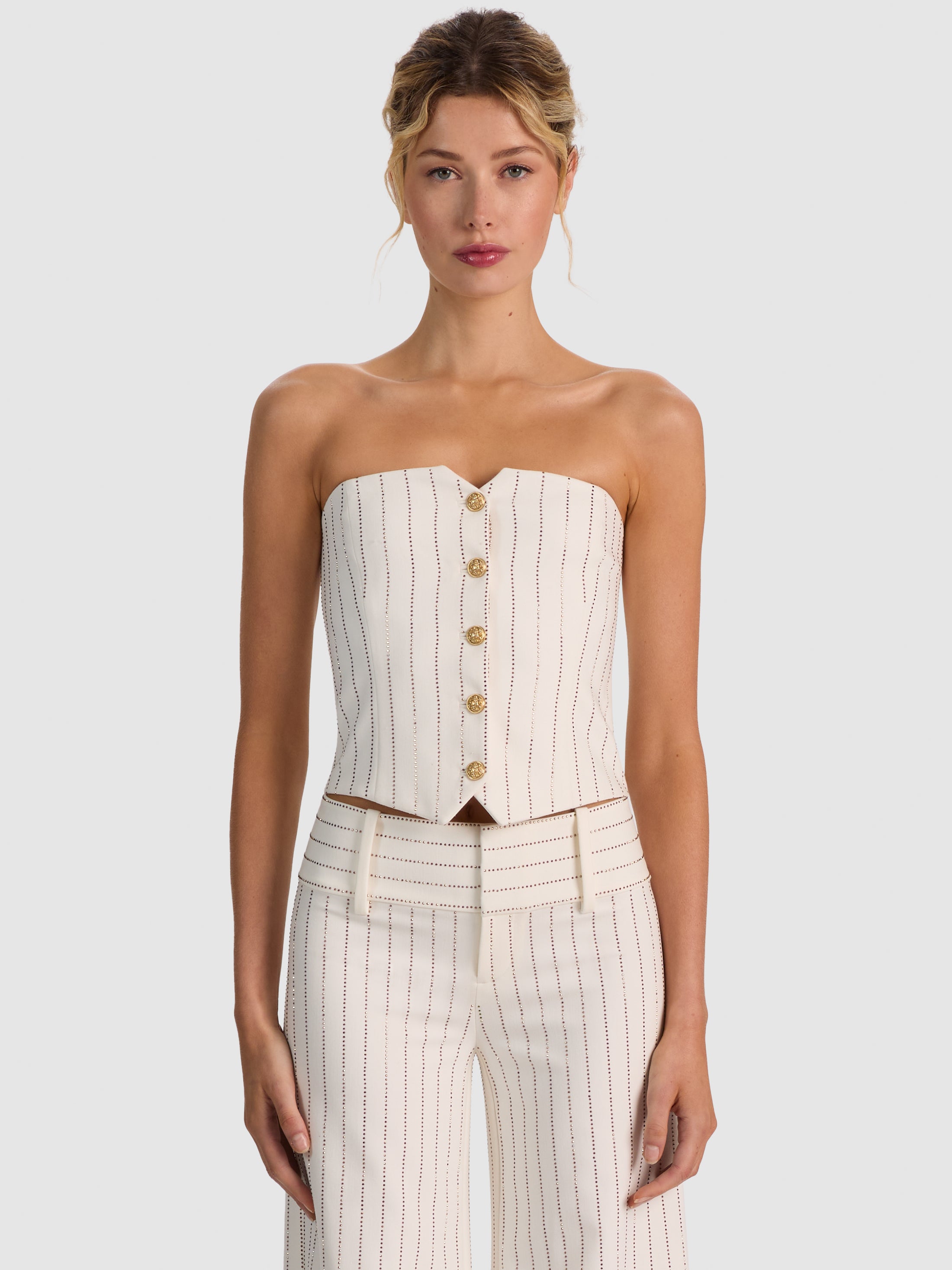 KELCEY STRAPLESS EMBELLISHED VEST-OFF WHITE/GOLD-ALICE + OLIVIA