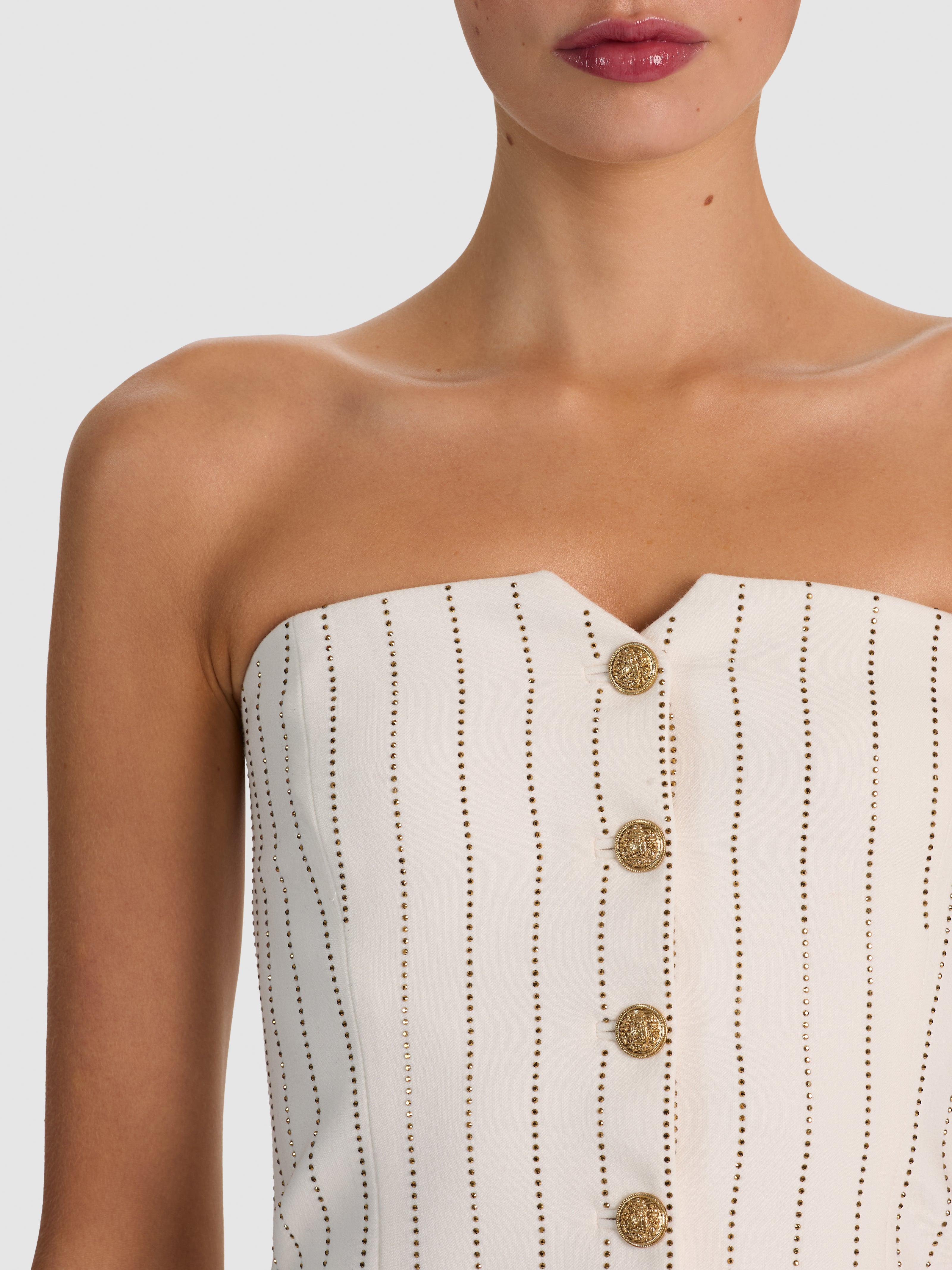 KELCEY STRAPLESS EMBELLISHED VEST-OFF WHITE/GOLD-ALICE + OLIVIA