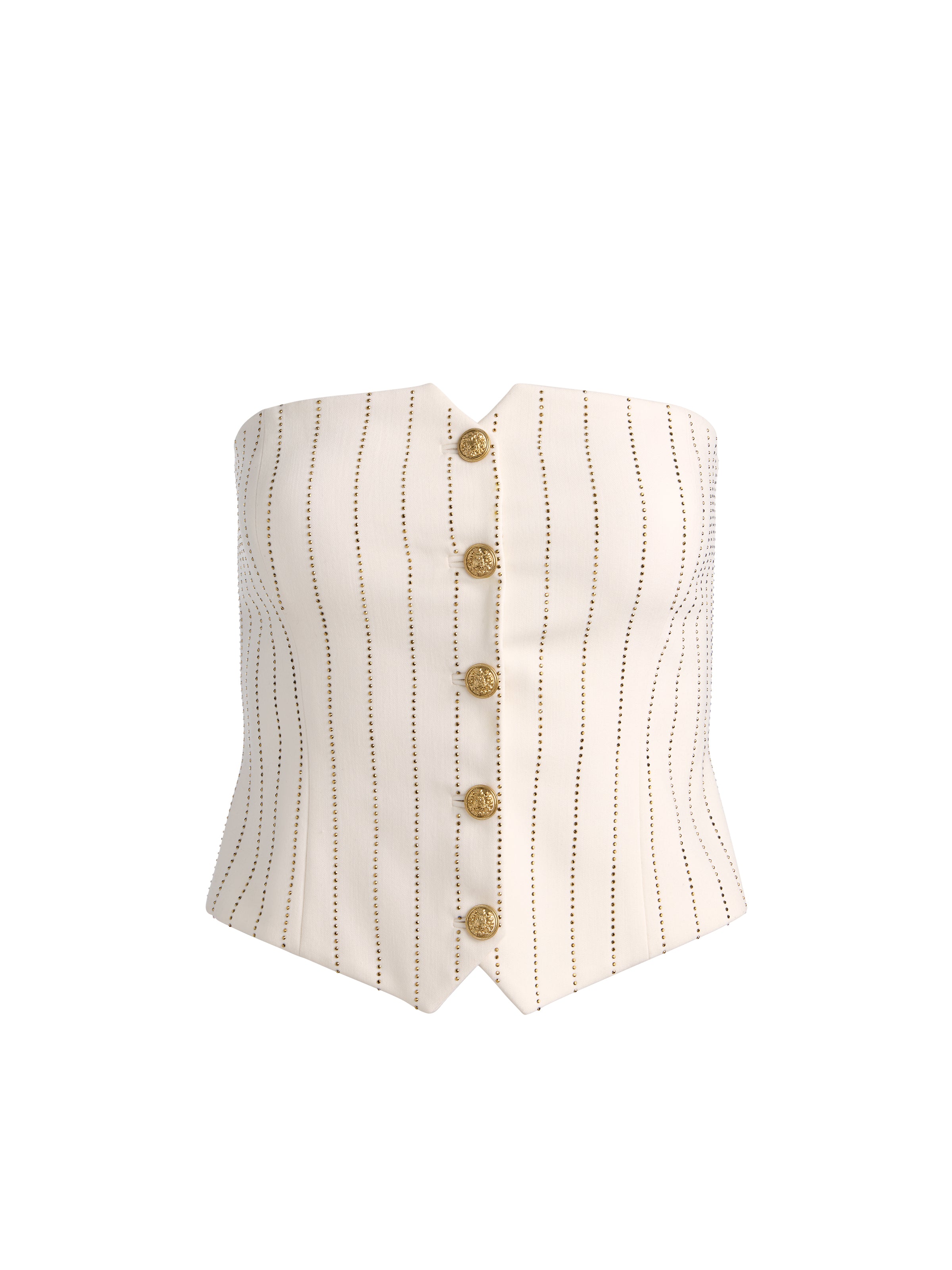 KELCEY STRAPLESS EMBELLISHED VEST in OFF WHITE/GOLD | ALICE + OLIVIA