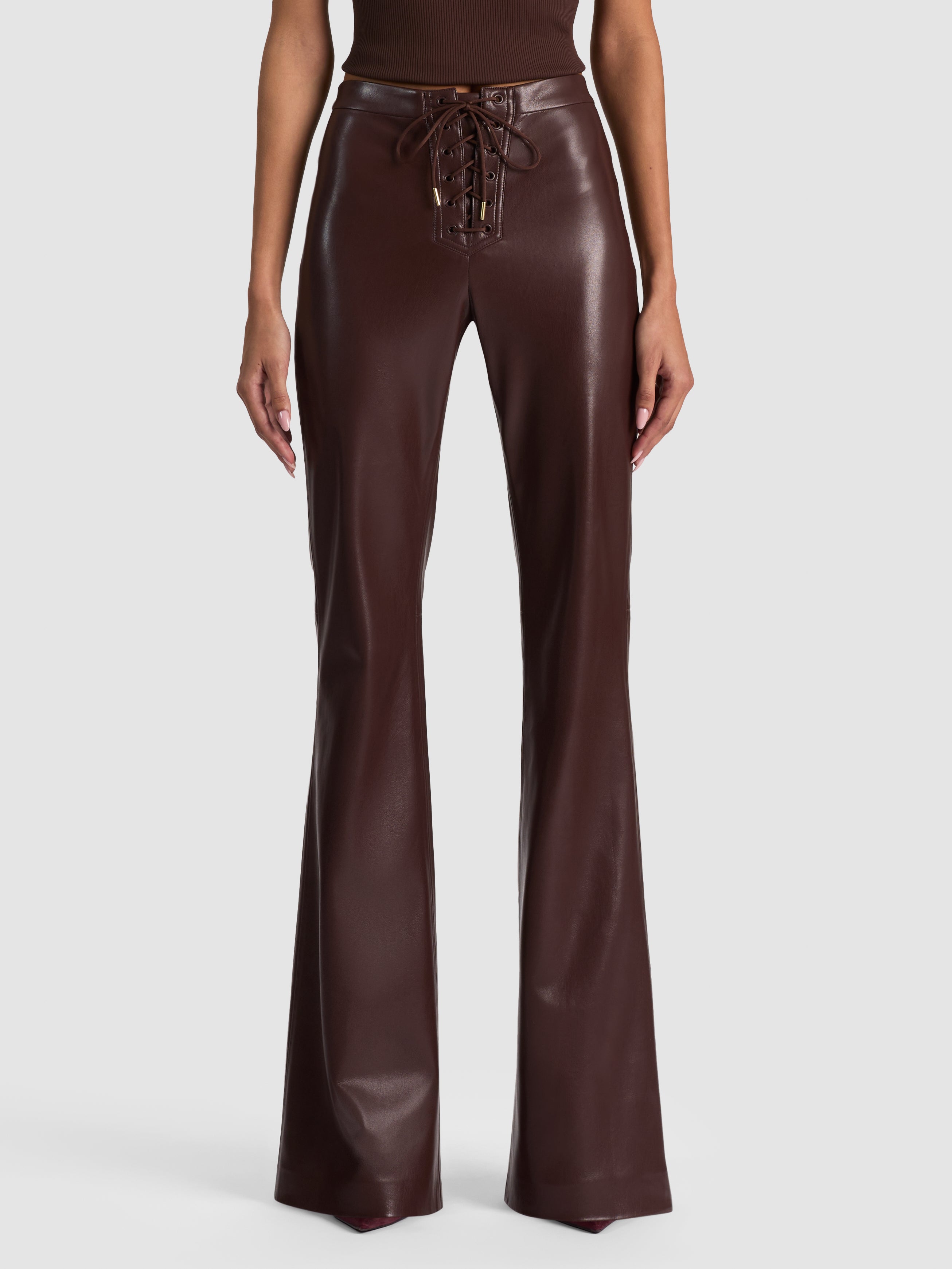 RAVYN VGN LTHR LACE UP BOOTCUT PANT-DARK CHOCOLATE-ALICE + OLIVIA