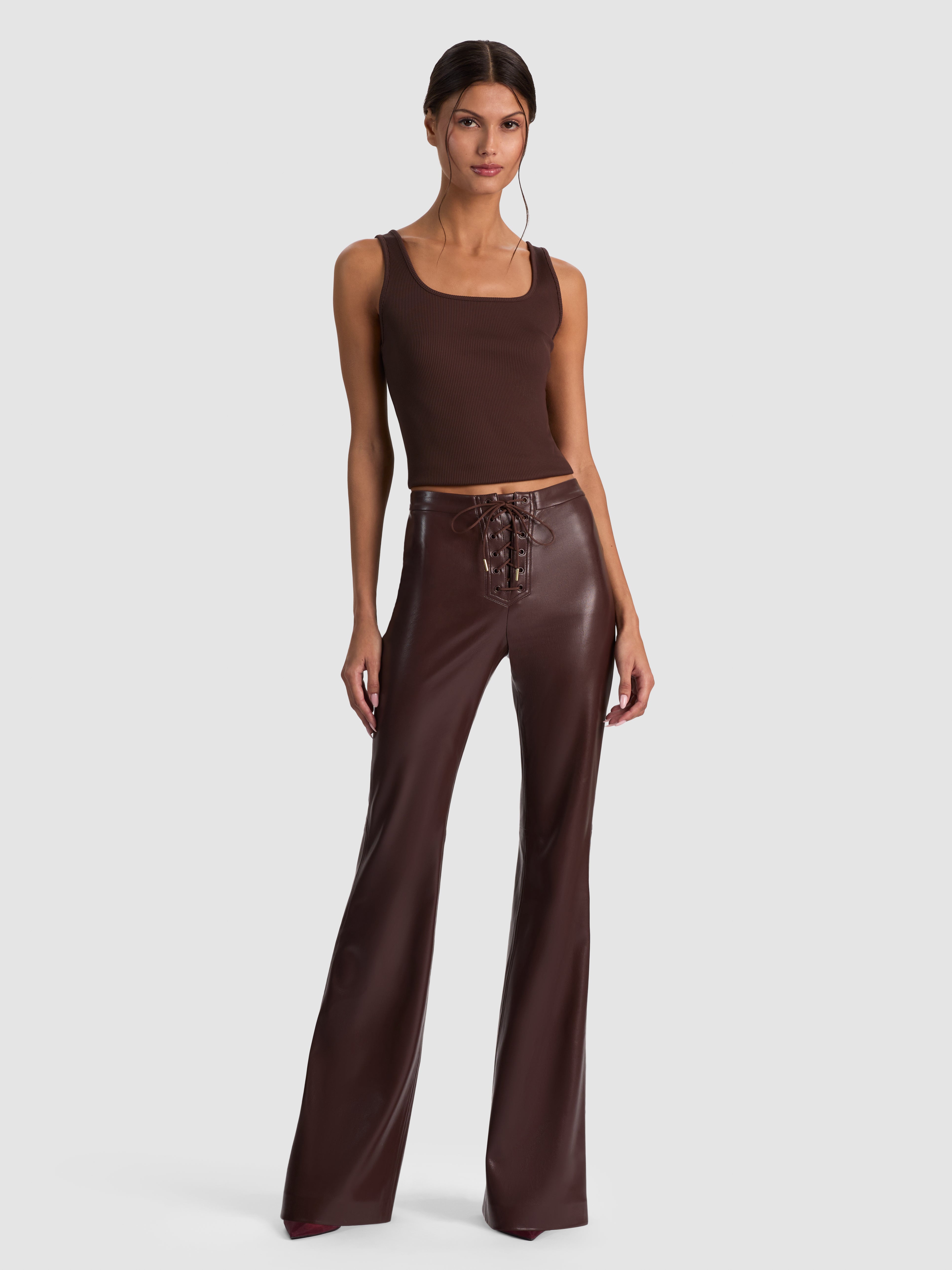 ALEXANDER VEGAN TROUSER in DARK CHOCOLATE | ALICE + OLIVIA
