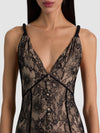 ALANA TWIST STRAP LACE GODET MAXI DRESS-BLACK/ALMOND-ALICE + OLIVIA
