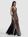 ALANA TWIST STRAP LACE GODET MAXI DRESS-BLACK/ALMOND-ALICE + OLIVIA