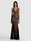 ALANA TWIST STRAP LACE GODET MAXI DRESS-BLACK/ALMOND-ALICE + OLIVIA