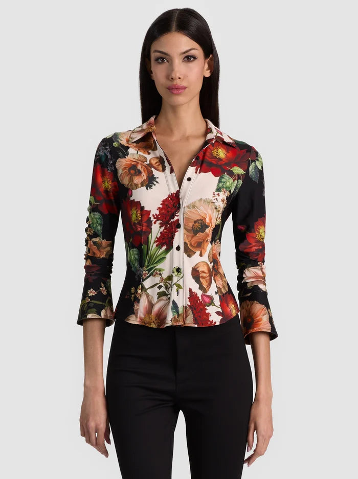 FREYA BUTTON DOWN TOP-FLORAL RADIANCE-ALICE + OLIVIA