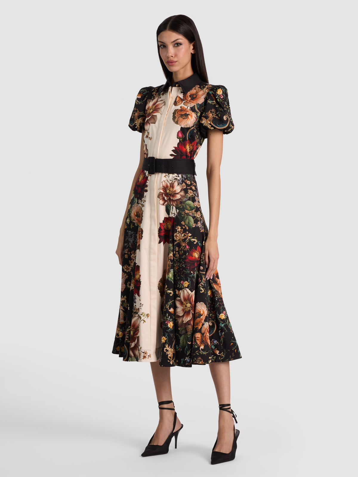 HENRIETTA BELTED MIDI DRESS - FLORAL RADIANCE