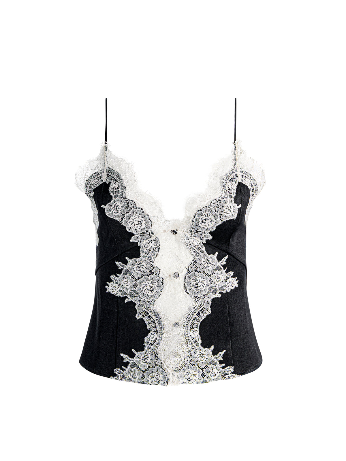 JULIETTA BTN FT TOP CON SPALLINE E PIZZO - NERO/CHINO