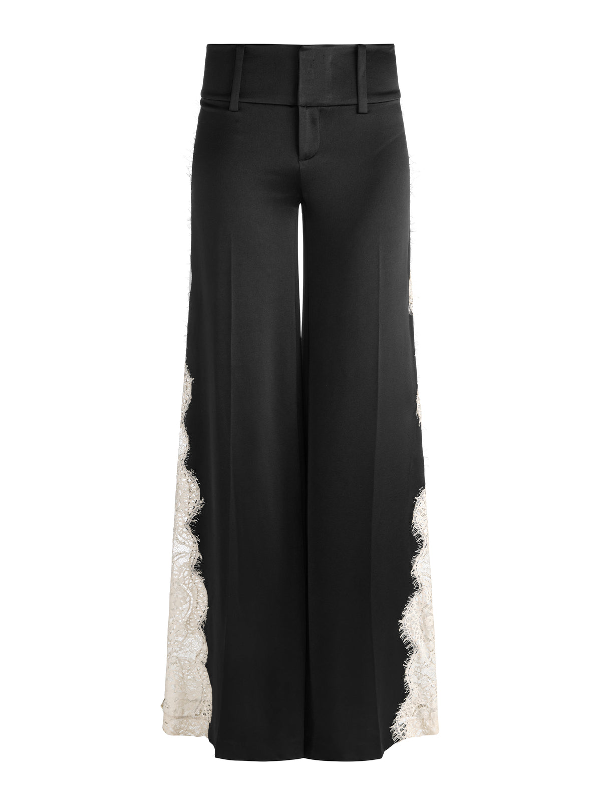PANTALON LARGE OLIVIA LR AVEC GODET EN DENTELLE DÉCOUPÉ - NOIR/CHINO