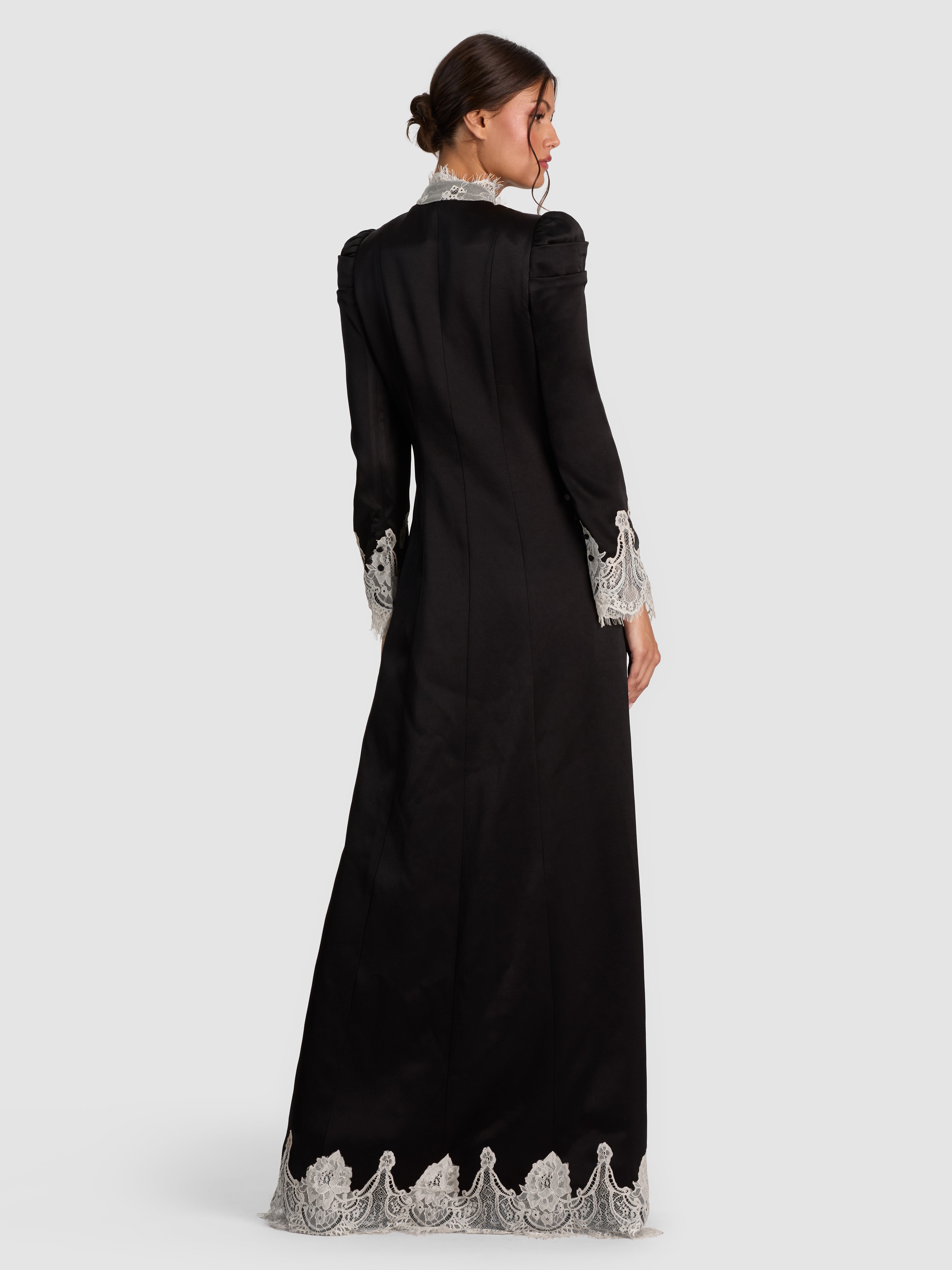 THOMASINA LACE TRIM MAXI JACKET in BLACK/CHINO | ALICE + OLIVIA