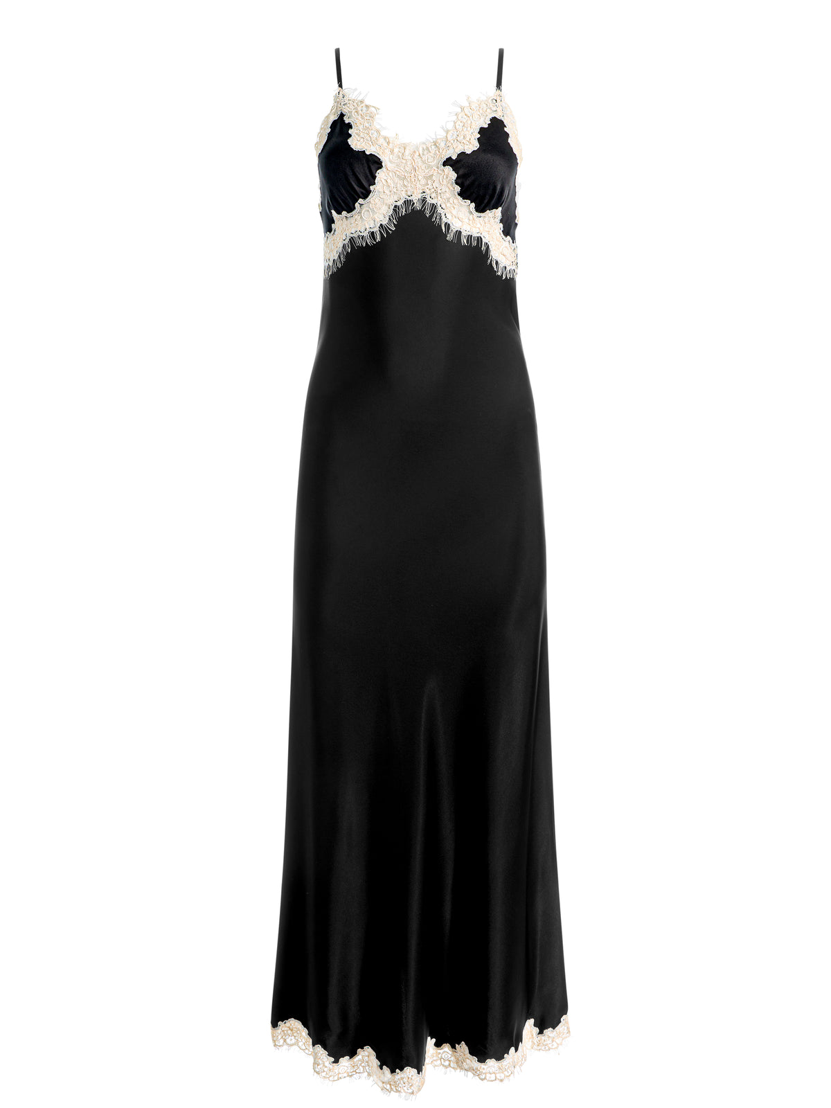 JULIETTA HI SLIT LACE TRIM MAXI SLIP DRESS - NERO/CHINO