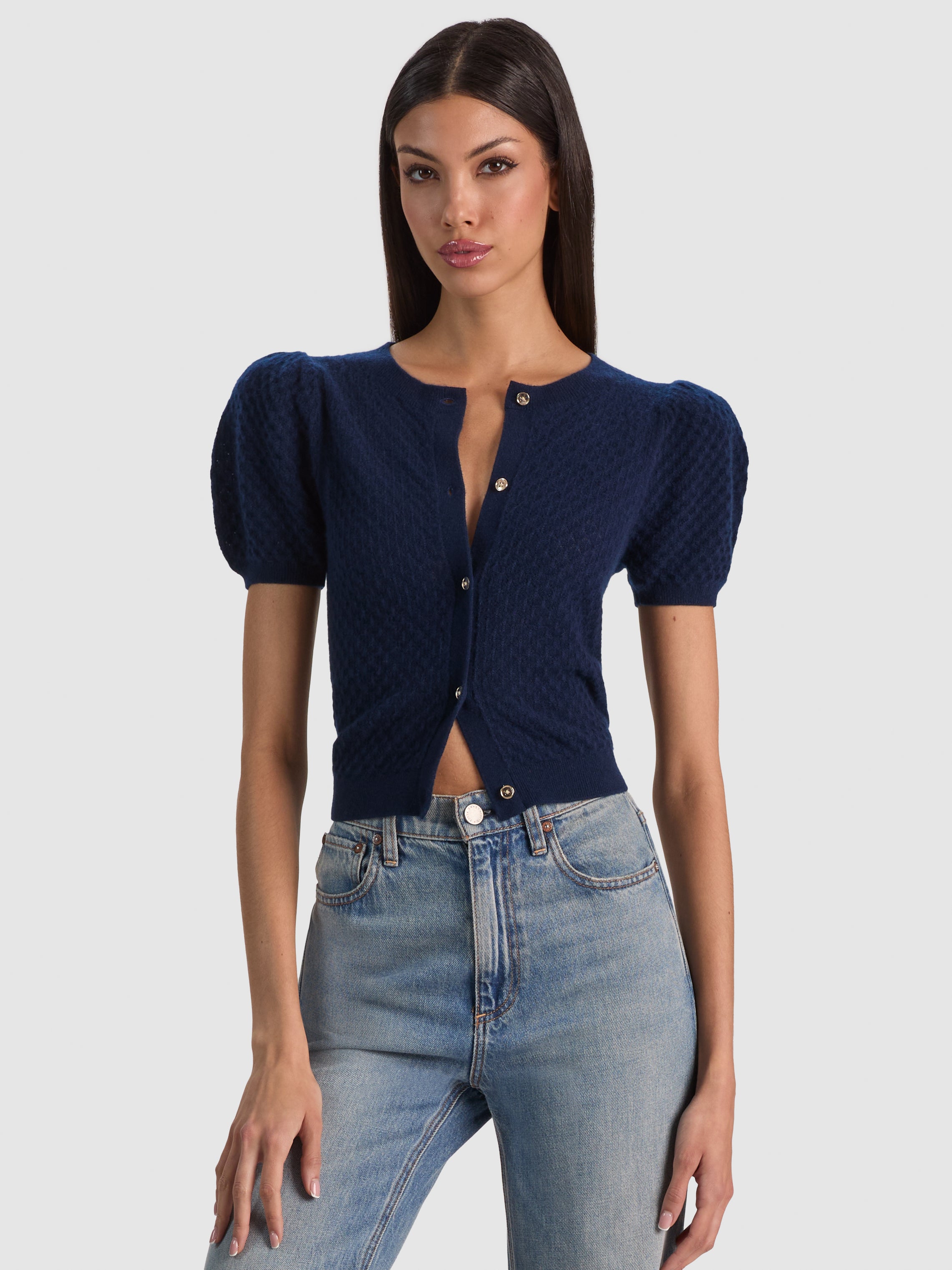 SABINE PUFF SLEEVE CARDI-MIDNIGHT BLUE-ALICE + OLIVIA