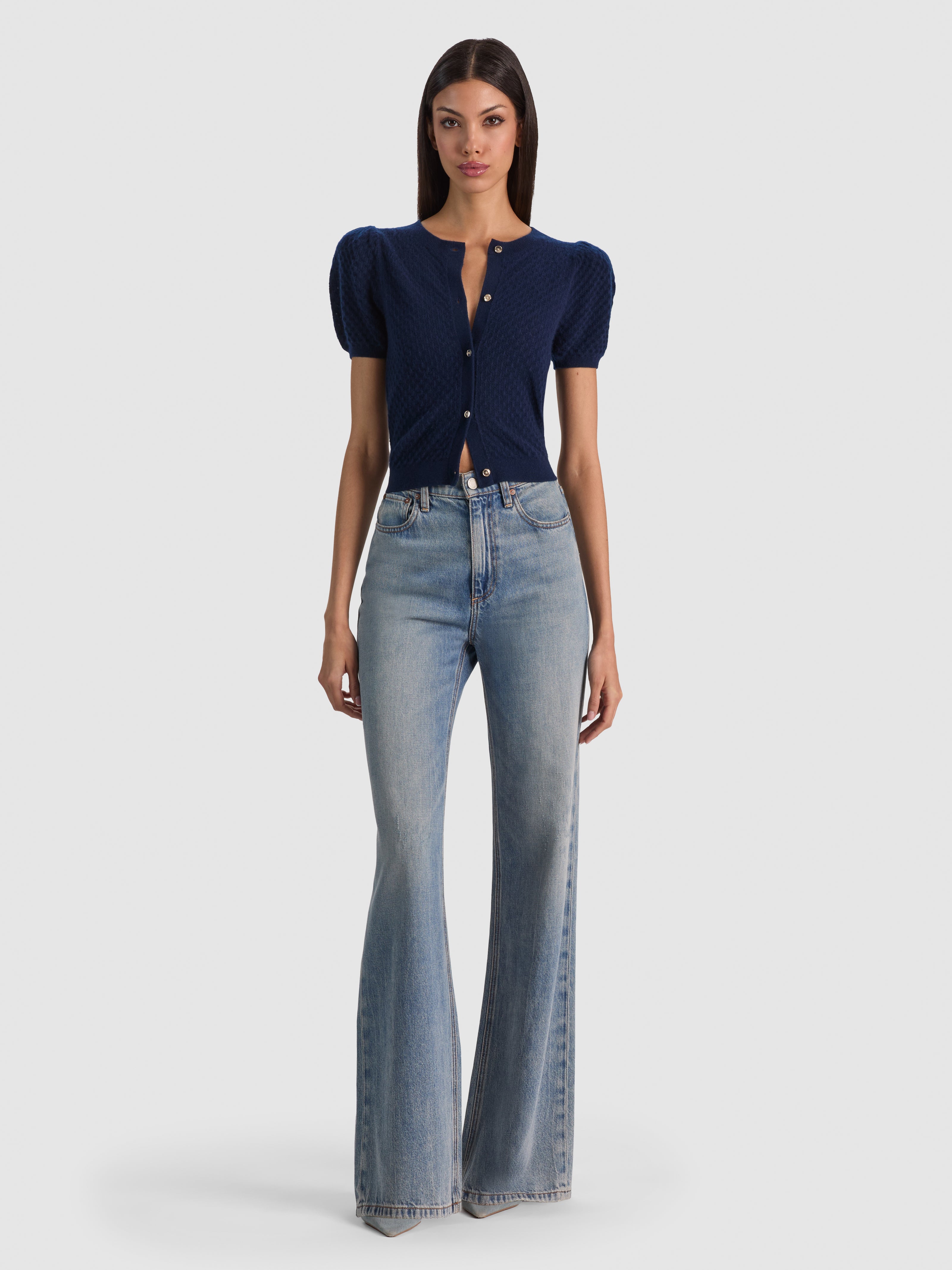 SABINE PUFF SLEEVE CARDI-MIDNIGHT BLUE-ALICE + OLIVIA