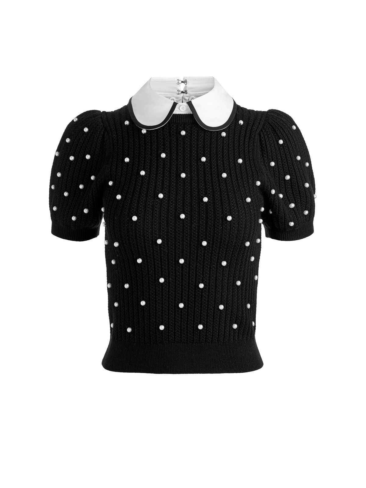 MAGLIONE CHASE A MANICHE A SBUFFO CON COLLETTO IN TESSUTO RIMOVIBILE - NERO/BIANCO TENUE
