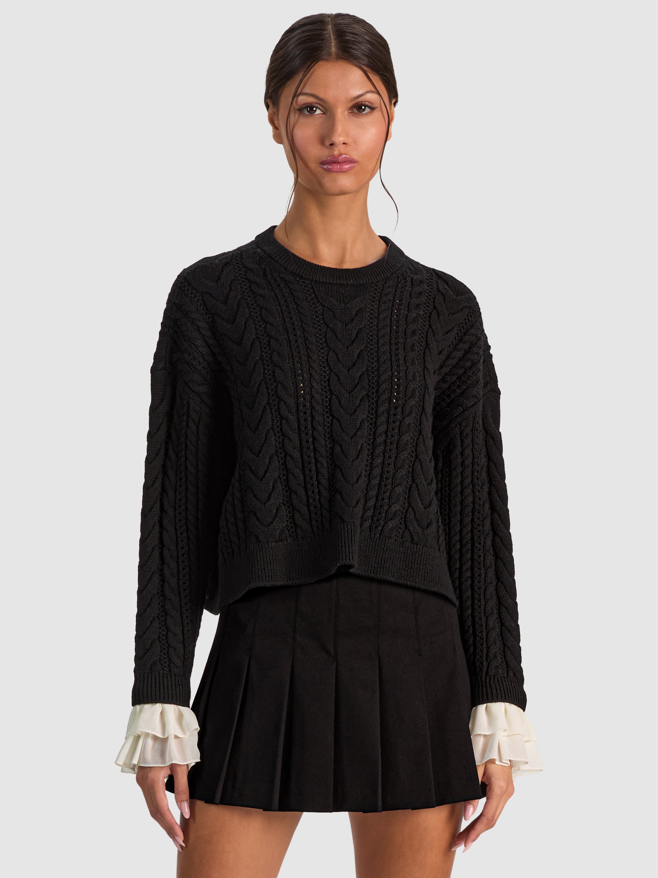 MAGLIONE CROP GIROCOLLO SHERLENE CON POLSINI A RUFFLES-ALICE + OLIVIA