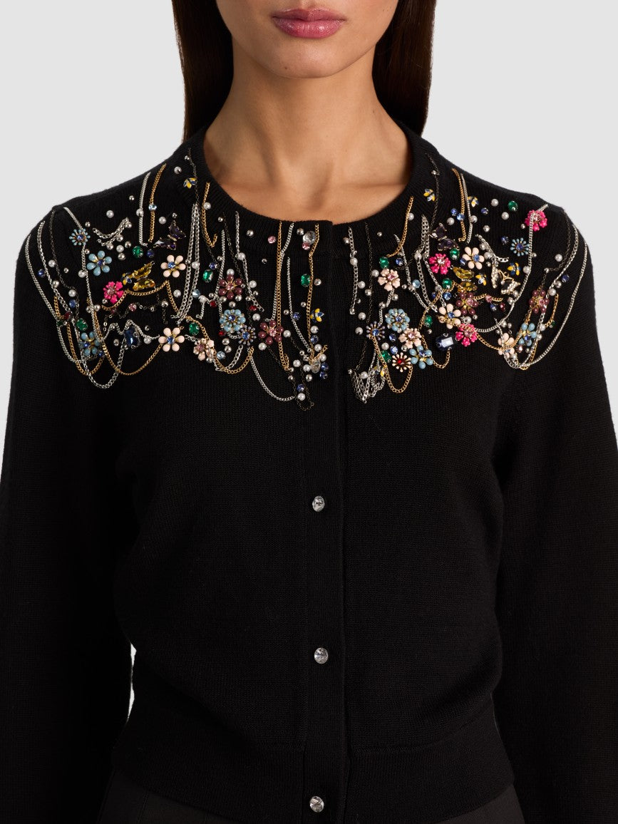 DOLLIE EMBELLISHED CARDIGAN-Black-ALICE + OLIVIA