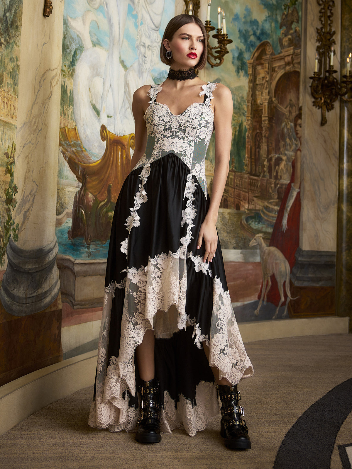 ADLA ASYMMETRICAL LACE DRESS-BLACK/CHINO-ALICE + OLIVIA