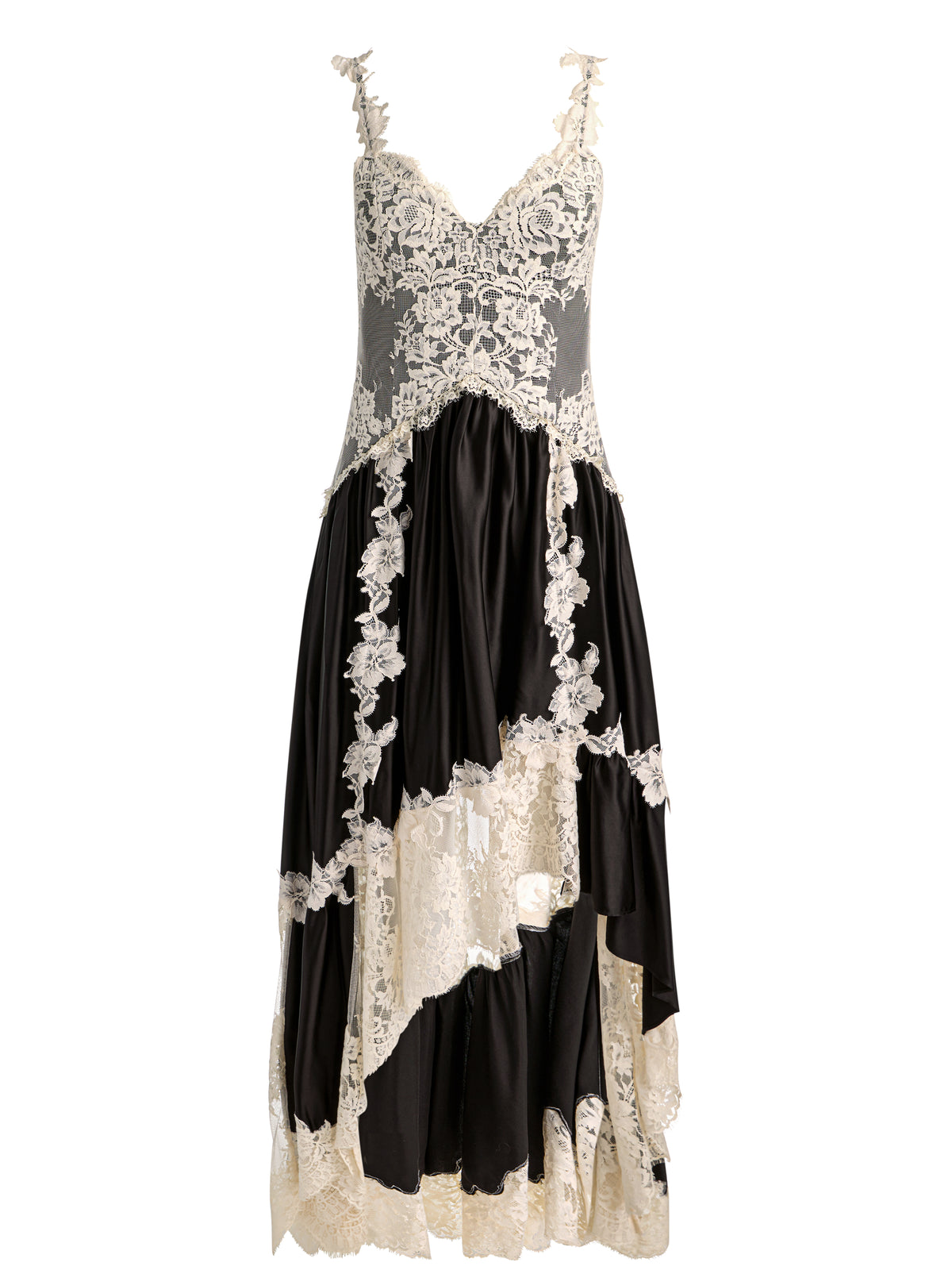 ROBE ADLA EN DENTELLE ASYMÉTRIQUE HAUT-BAS – NOIR/CHINO