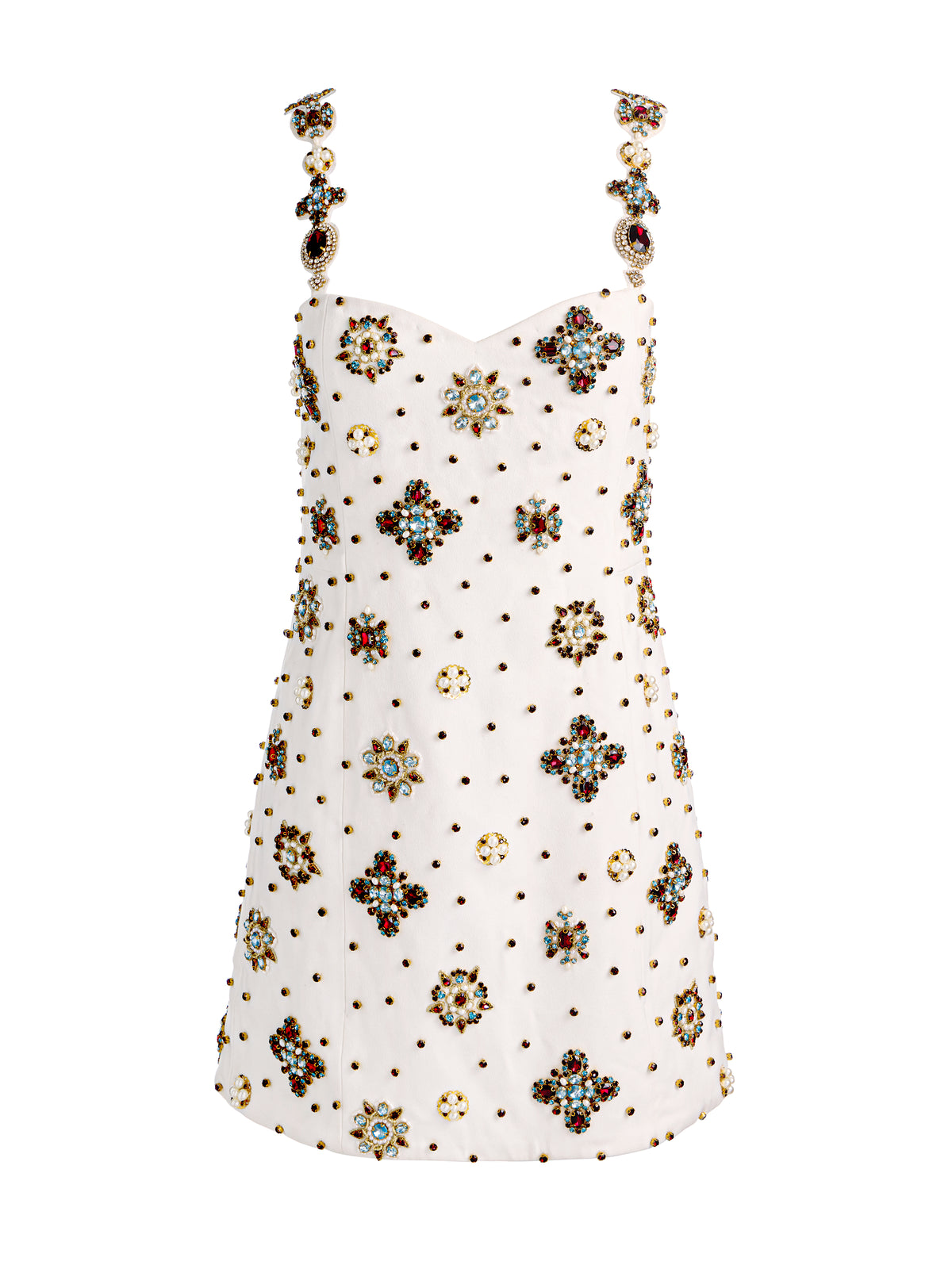 EMILIENNE EMBELLISED MINI DRESS - OFF WHITE/MULTI