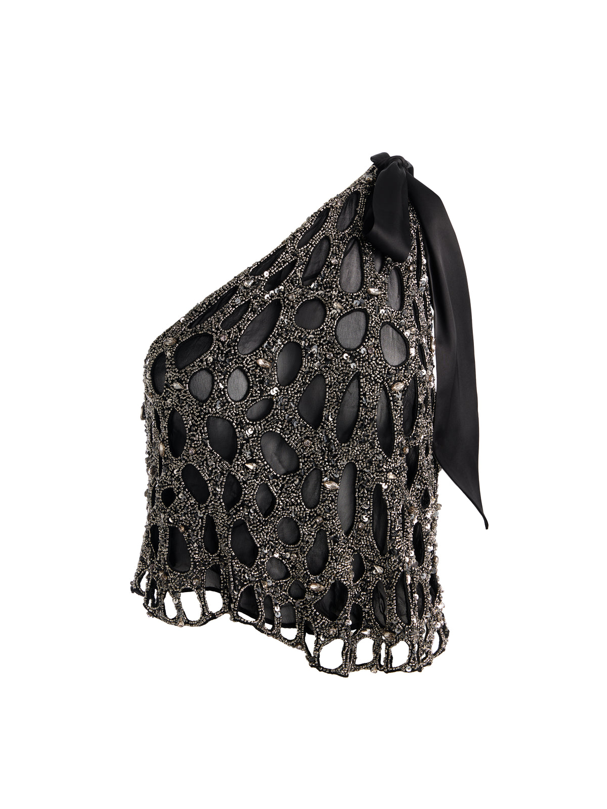 TOP ASIMMETRICO YESENIA EMBELL CUTOUT - NERO/CANNA DI FUCILE