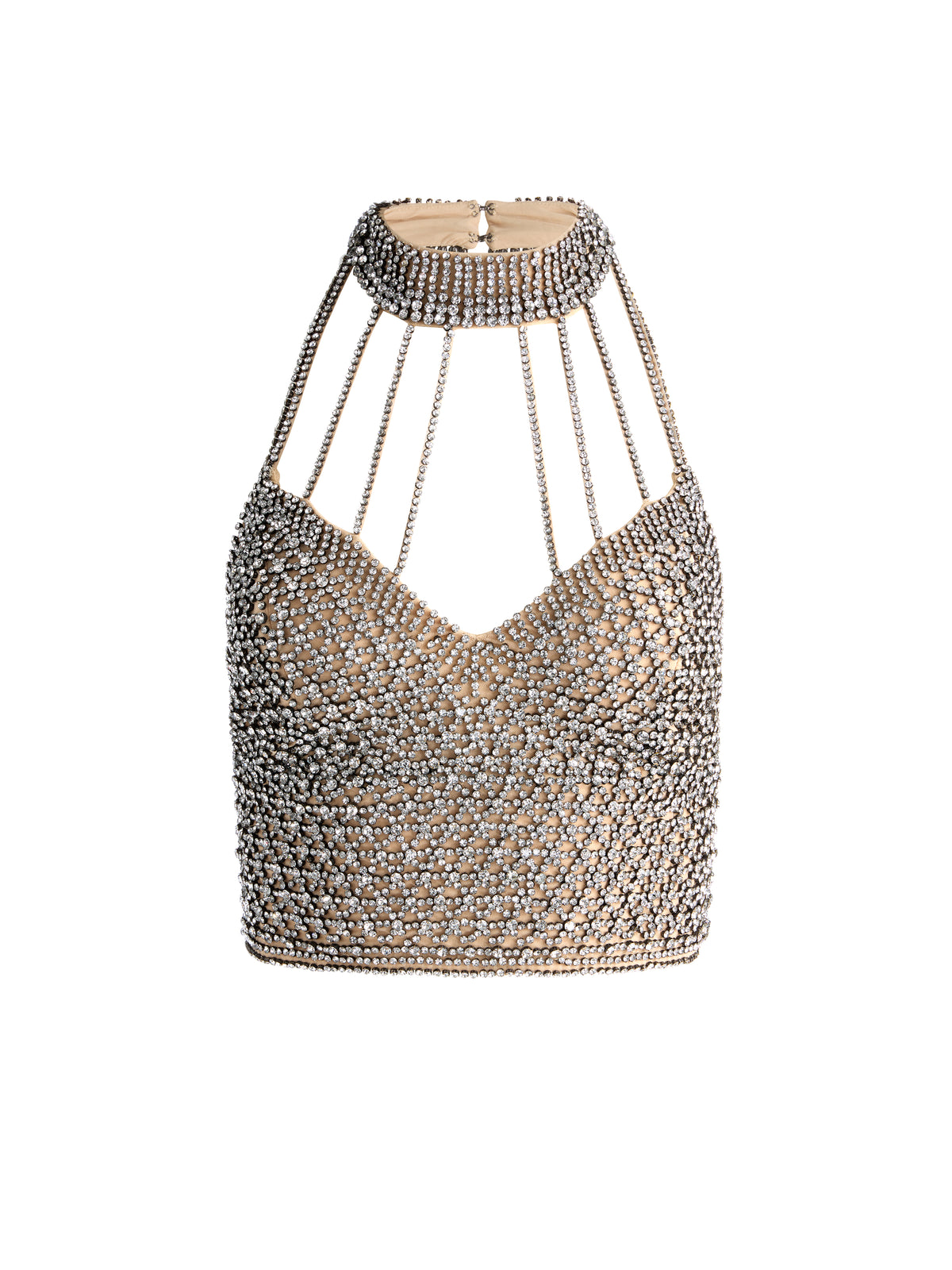 DEENA CRYSTAL CROPPED TOP CON CHOKER - MANDORLA/CRISTALLO TRASPARENTE
