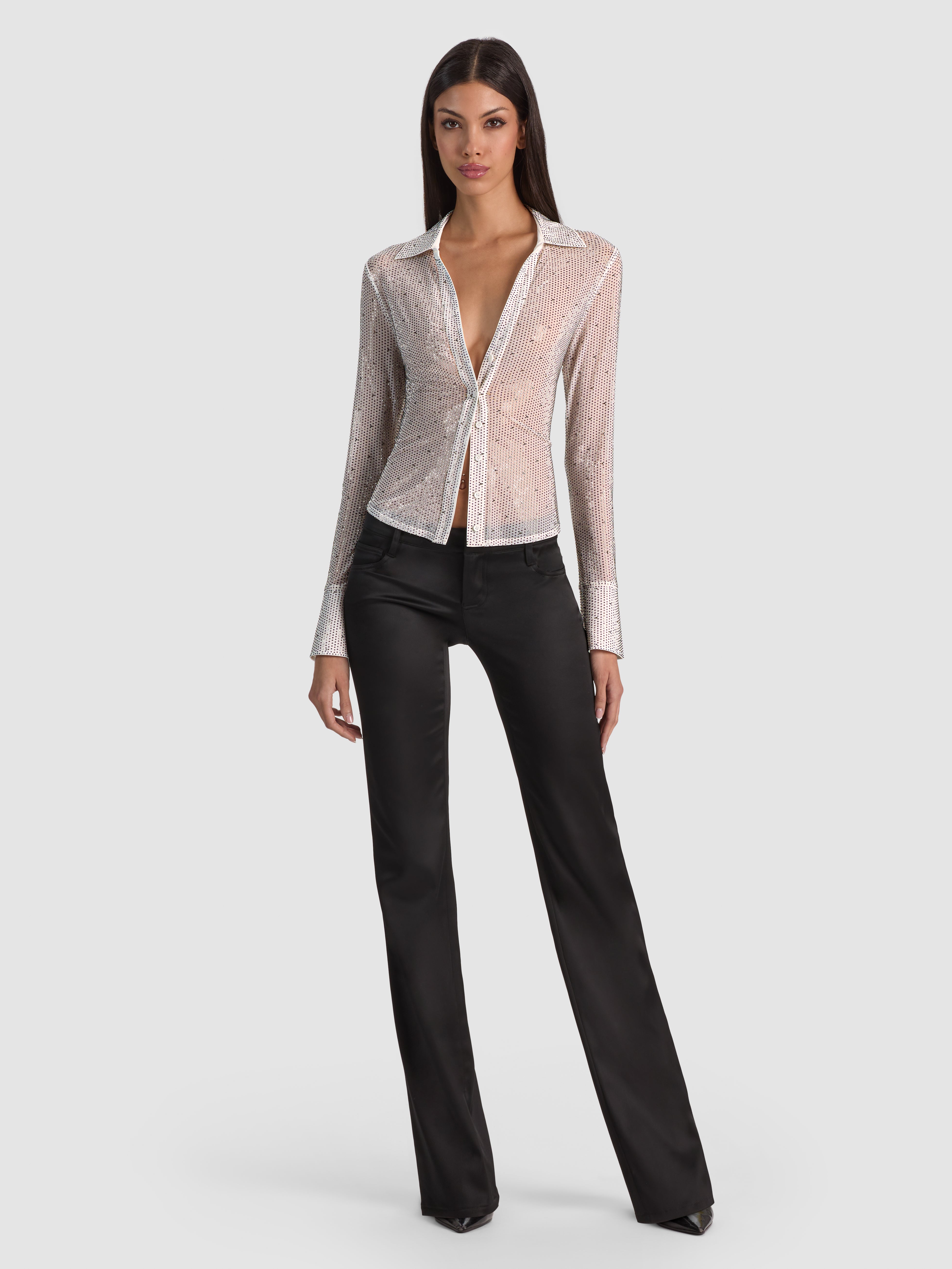 FREYA EMBELLISHED BUTTON DOWN TOP in OFF WHITE/HEMATITE | ALICE +