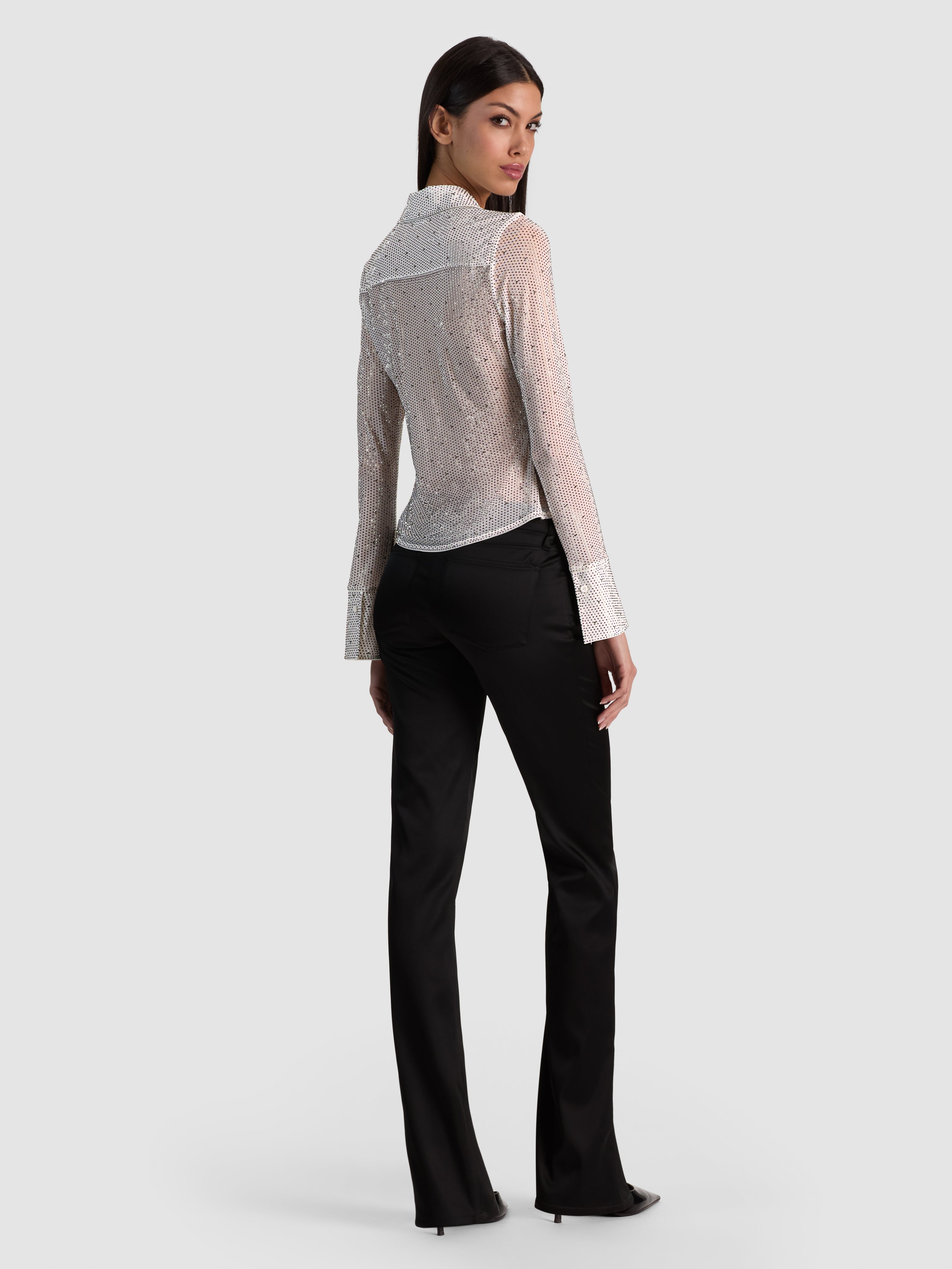 FREYA EMBELLISHED BUTTON DOWN TOP-OFF WHITE/HEMATITE-ALICE + OLIVIA
