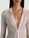 FREYA EMBELLISHED BUTTON DOWN TOP-OFF WHITE/HEMATITE-ALICE + OLIVIA