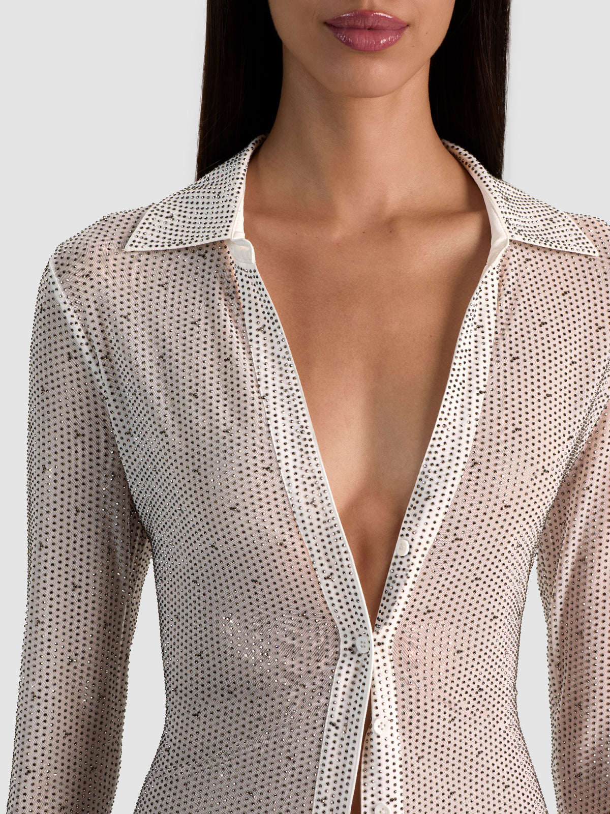 FREYA EMBELLISHED BUTTON DOWN TOP-OFF WHITE/HEMATITE-ALICE + OLIVIA