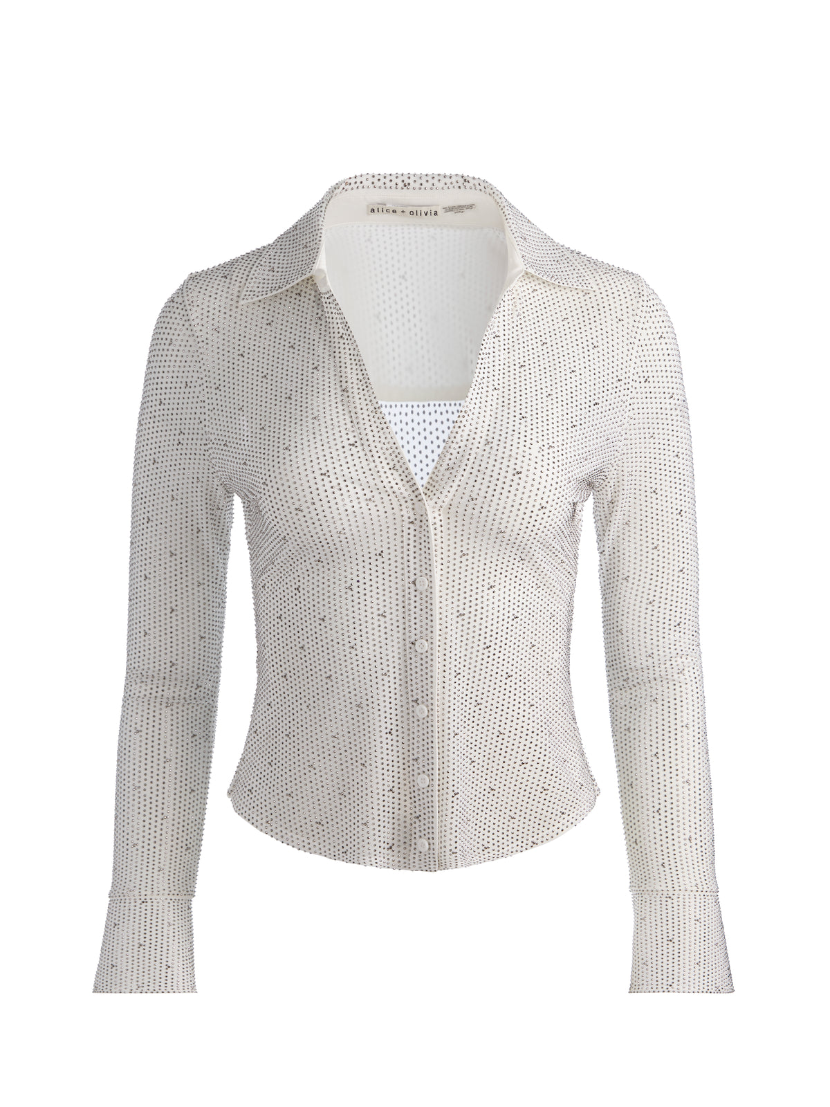 FREYA EMBELLISHED BUTTON DOWN TOP-OFF WHITE/HEMATITE-ALICE + OLIVIA