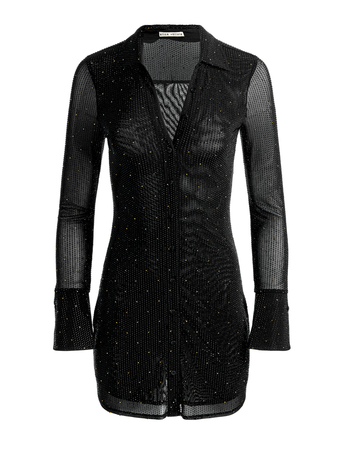 FREYA EMBELLISHED BUTTON DOWN DRESS - BLACK/GOLD