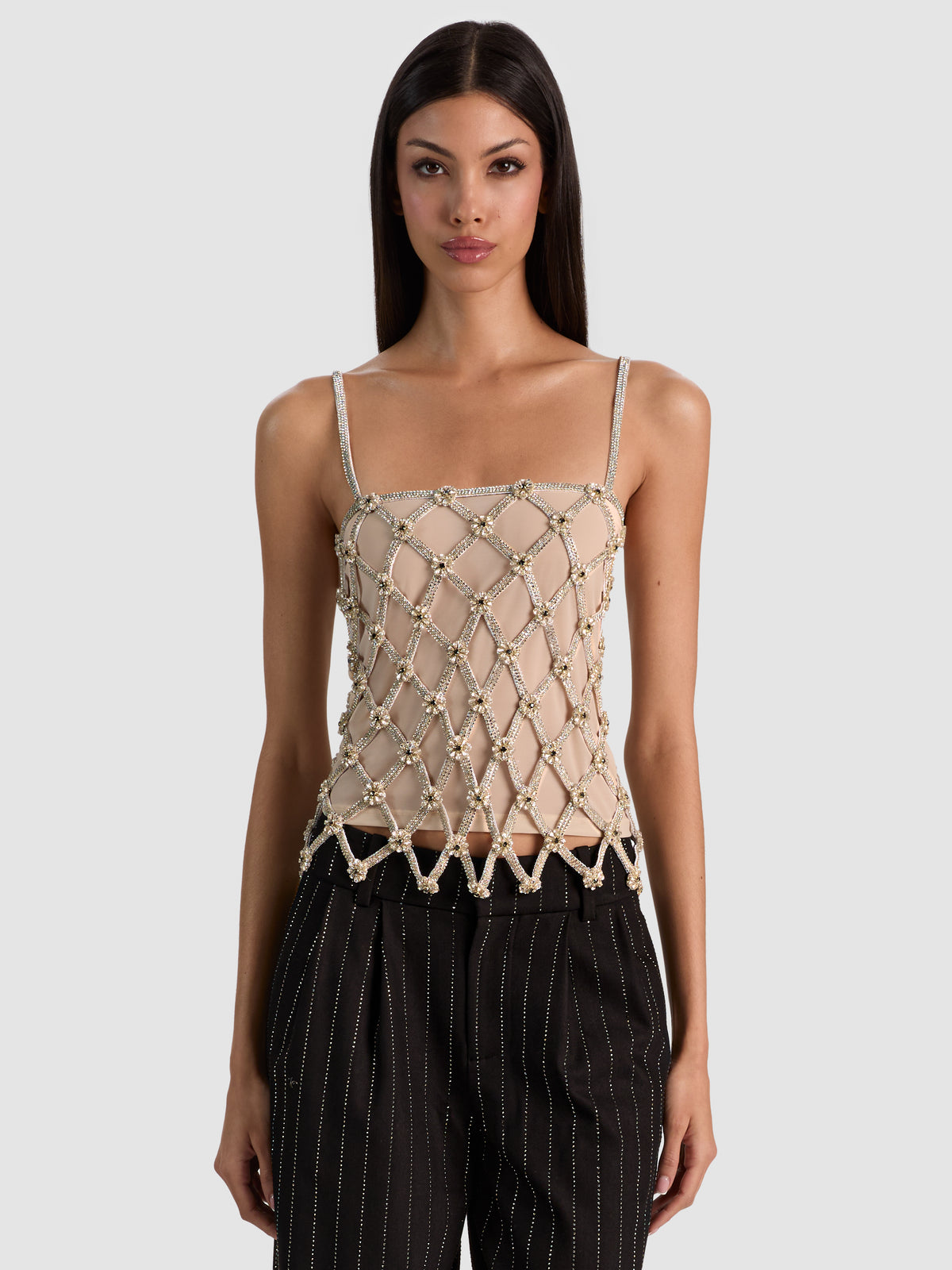 GIADA EMBELL LATTICE TOP CORTO AMPIO - BIANCO SPORCO/ARGENTO