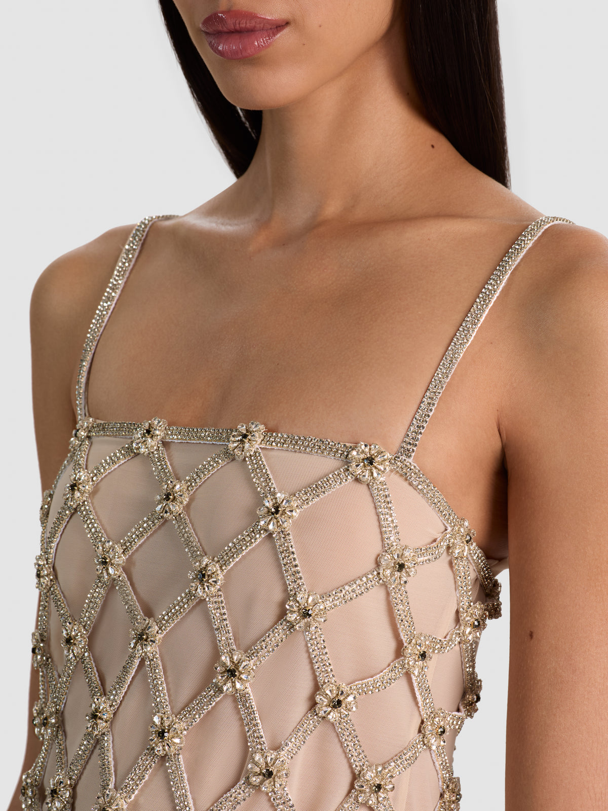 GIADA EMBELL LATTICE TOP CORTO AMPIO - BIANCO SPORCO/ARGENTO
