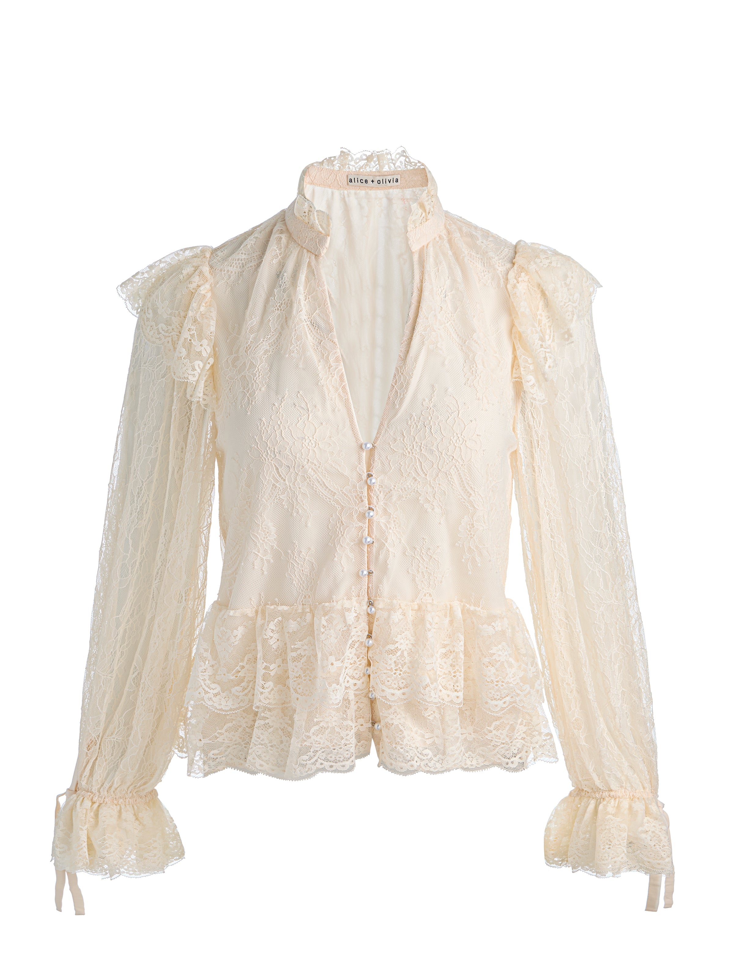 WILHELMINA LACE RUFFLE TOP in CHINO | ALICE + OLIVIA
