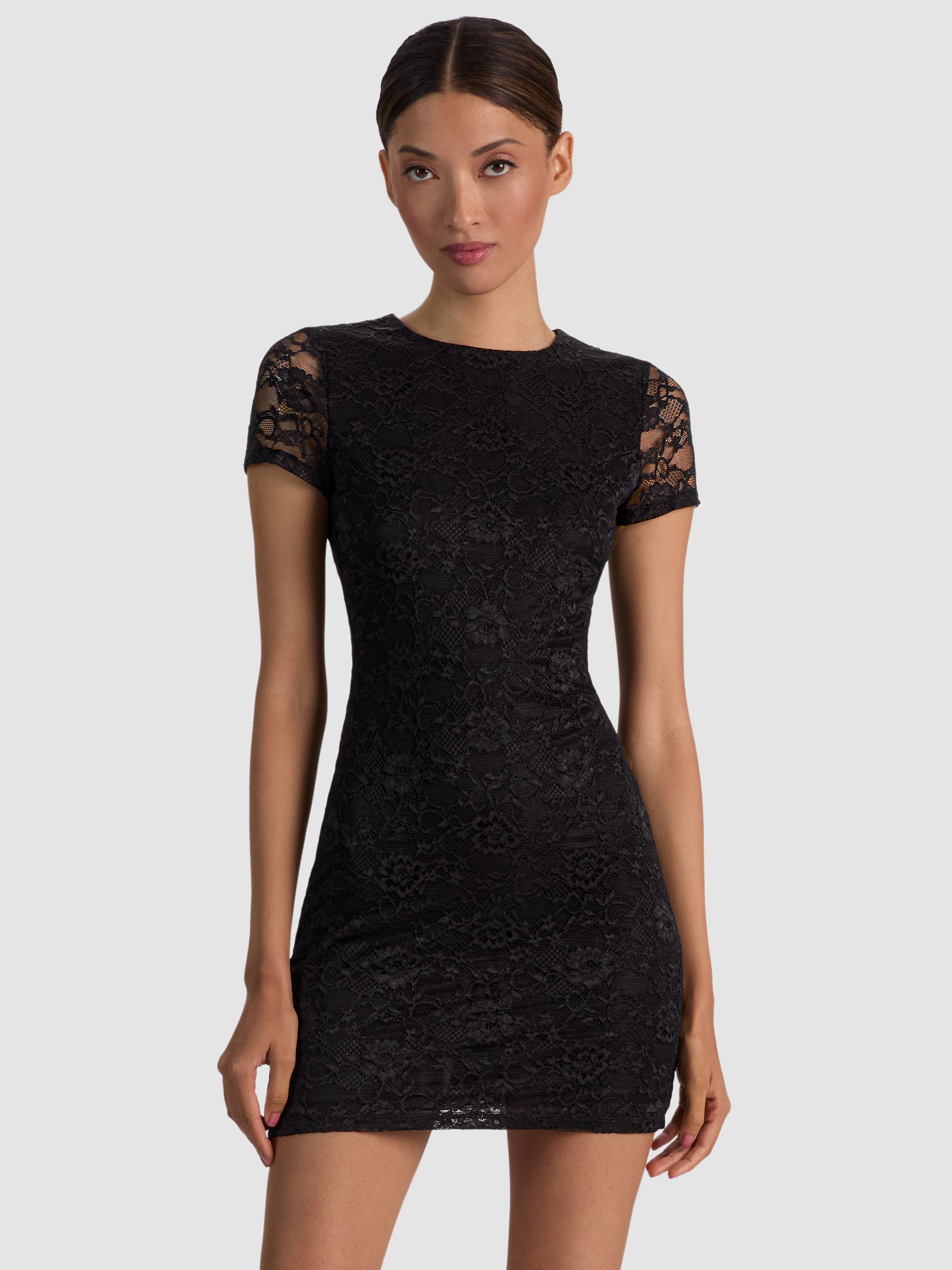 ABITO CORTO A MANICHE CORTE GIROCOLLO FITTED IN PIZZO DELORA-ALICE + OLIVIA