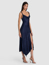 ROBE MIDI MONIQUE COL BENITIER ASYMÉTRIQUE À BRETELLES FINES ET FENTE HAUTE-ALICE + OLIVIA