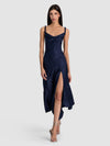 ROBE MIDI MONIQUE COL BENITIER ASYMÉTRIQUE À BRETELLES FINES ET FENTE HAUTE-ALICE + OLIVIA