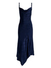 ROBE MIDI MONIQUE COL BENITIER ASYMÉTRIQUE À BRETELLES FINES ET FENTE HAUTE-ALICE + OLIVIA
