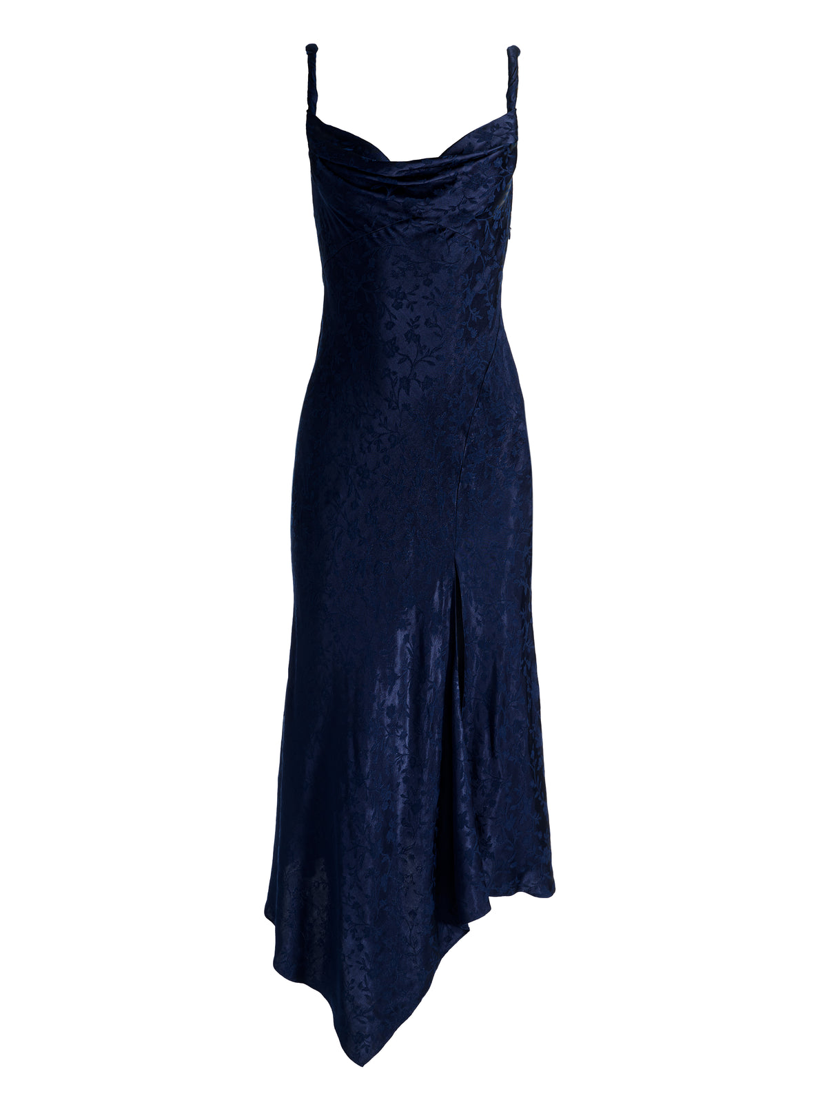ROBE MIDI MONIQUE COL BENITIER ASYMÉTRIQUE À BRETELLES FINES ET FENTE HAUTE-ALICE + OLIVIA