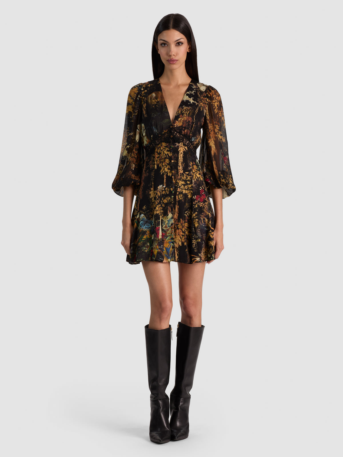 ABITO MINI IRENE CON PIZZO, BOTTONI E MANICHE LUNGHE-ALICE + OLIVIA
