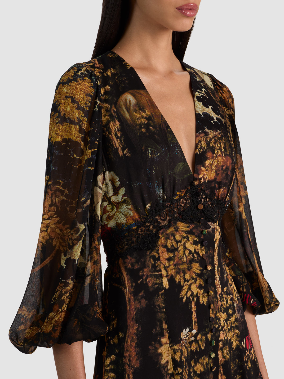 IRENE CUTAWAY LACE MINI DRESS - WISTFUL WOODS