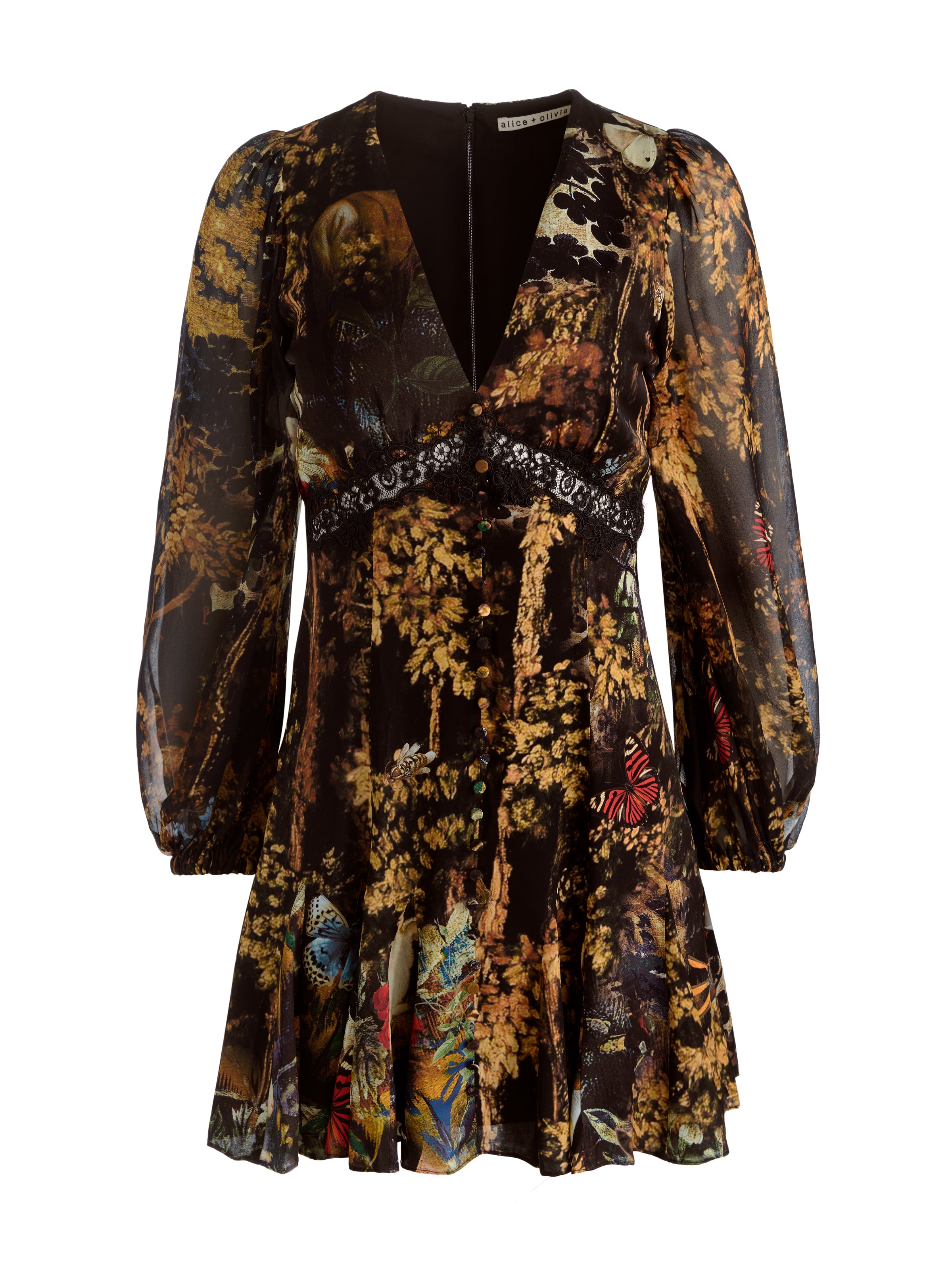 IRENE CUTAWAY LACE MINI DRESS-WISTFUL WOODS-ALICE + OLIVIA