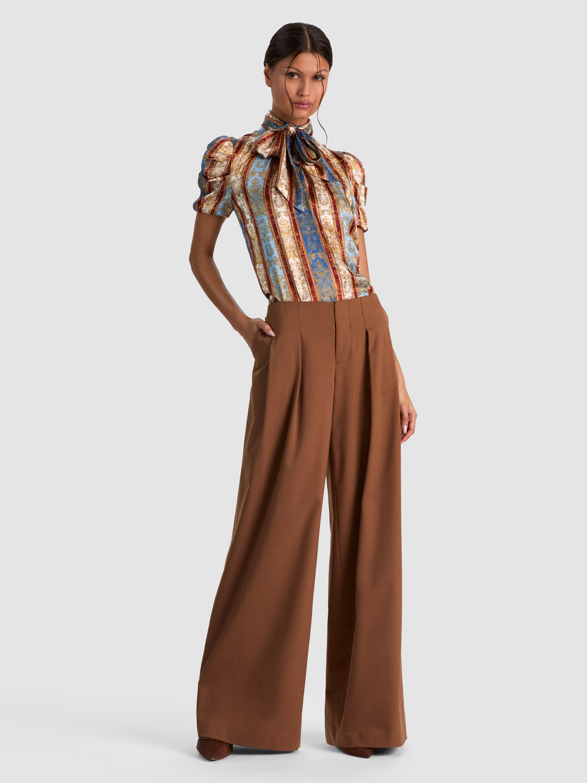BRENTLEY TIE NECK BLOUSE-GRAND AFFAIR-ALICE + OLIVIA
