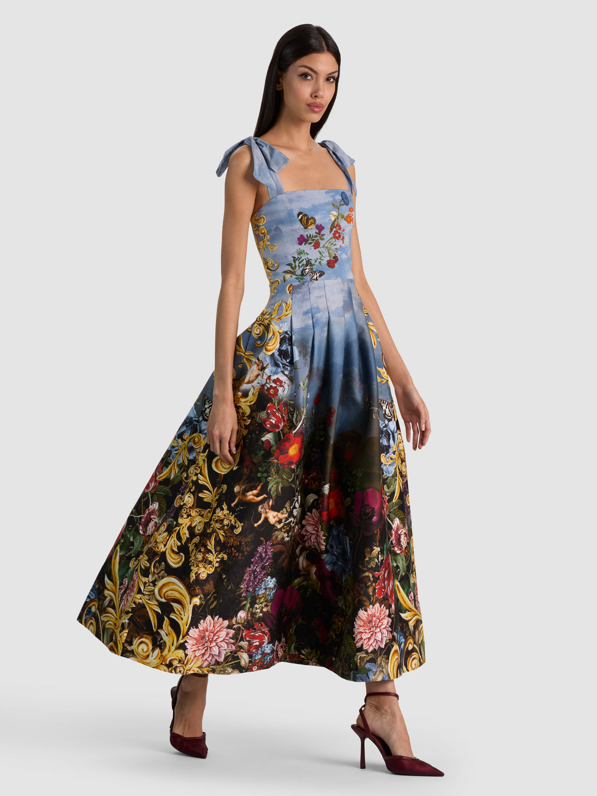 HANA TIE STRAP MIDI DRESS-ALPINE DAWN-ALICE + OLIVIA