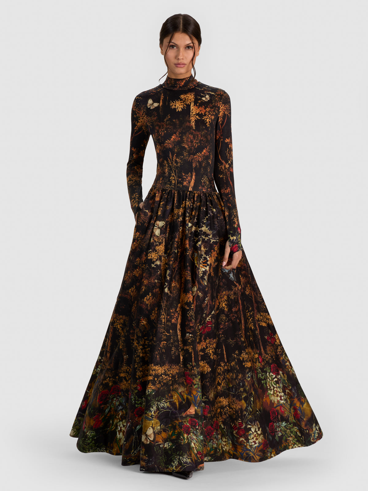 CHARA TURTLENECK MAXI DRESS-WISTFUL WOODS-ALICE + OLIVIA