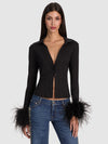 FREYA FEATHER BUTTON DOWN TOP-Black-ALICE + OLIVIA