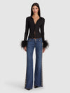 FREYA FEATHER BUTTON DOWN TOP-Black-ALICE + OLIVIA