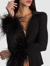 FREYA FEATHER BUTTON DOWN TOP-Black-ALICE + OLIVIA