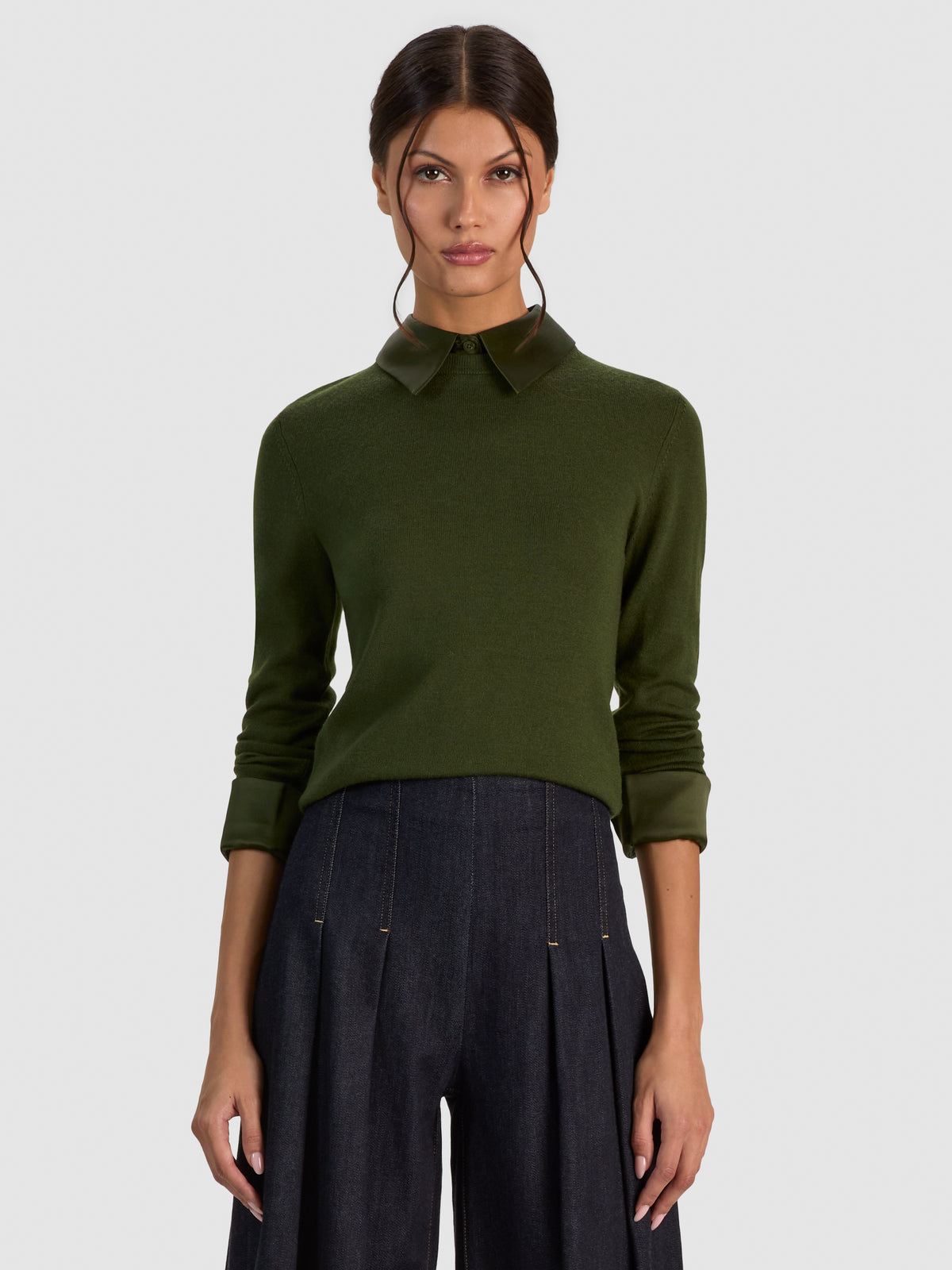 PORLA COLLARED SWEATER-DARK FERN-ALICE + OLIVIA