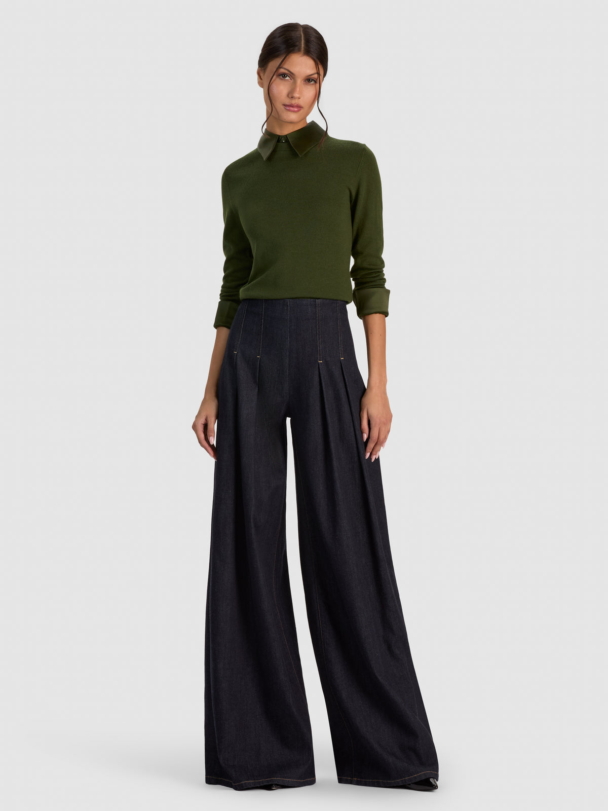 PORLA COLLARED SWEATER-DARK FERN-ALICE + OLIVIA