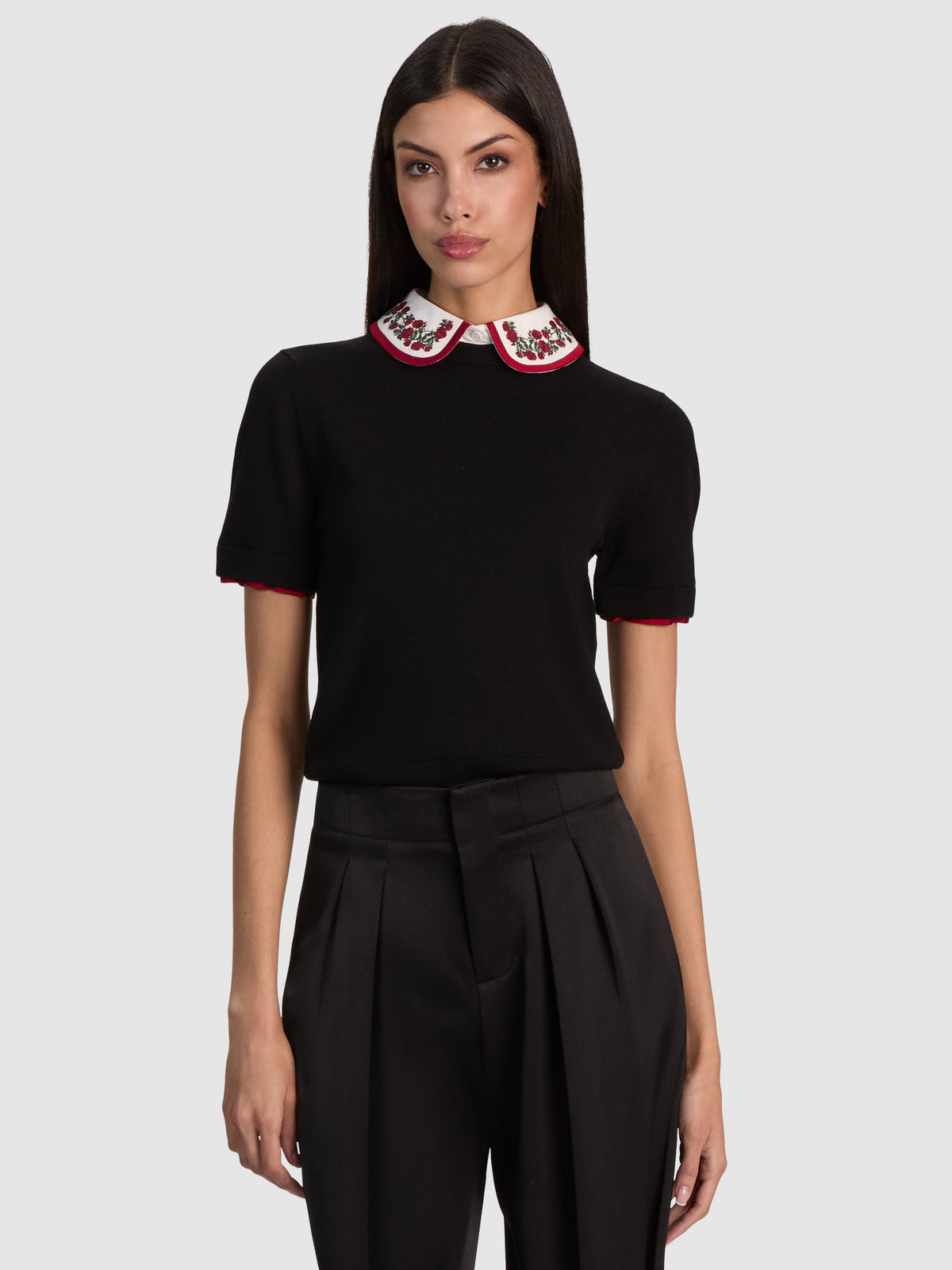 ASTER COLLARED PULLOVER-Black-ALICE + OLIVIA